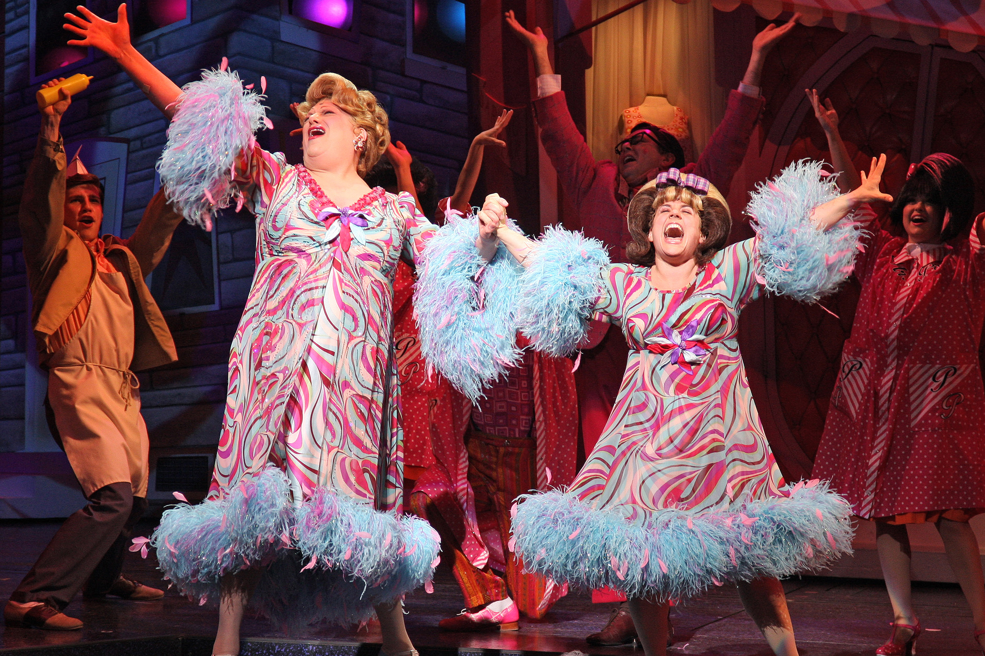 Harvey Fierstein and Marissa Jaret Winokur perform as Winokur returns to her Tony winning role as Tracy Turnblad in the hit musical "Hairspray" on Broadway at the Neil Simon Theatre on December 10, 2008 in New York City.
