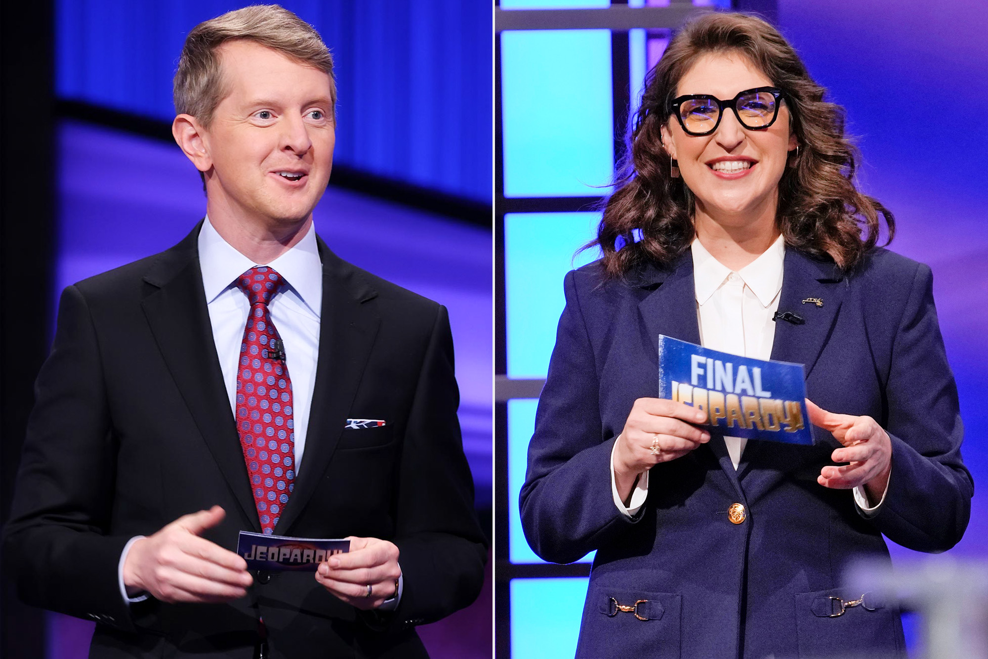 Ken Jennings hosting jeopardy Credit: courtesy Jeopardy Productions, Inc; JEOPARDY! NATIONAL COLLEGE CHAMPIONSHIP - "Jeopardy! National College Championship," hosted by Mayim Bialik, debuts TUESDAY, FEB. 8 on ABC. Produced by Sony Pictures Television, "Jeopardy! National College Championship" is a multiconsecutive-night event that features 36 students from 36 colleges and universities from across the country, battling head-to-head for nine days of intense competition. (Casey Durkin/ABC via Getty Images) MAYIM BIALIK