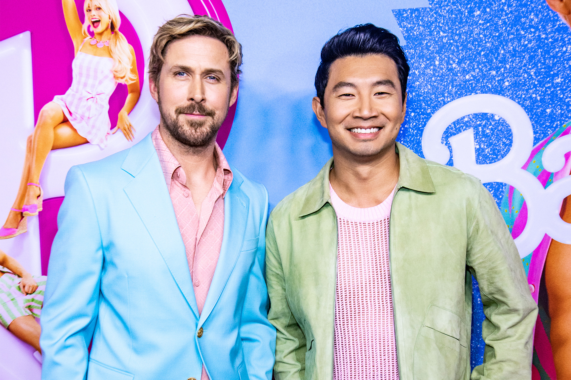 Ryan Gosling and Simu Liu attend "Barbie" Canadian Press Day on June 28, 2023 in Toronto, Ontario.