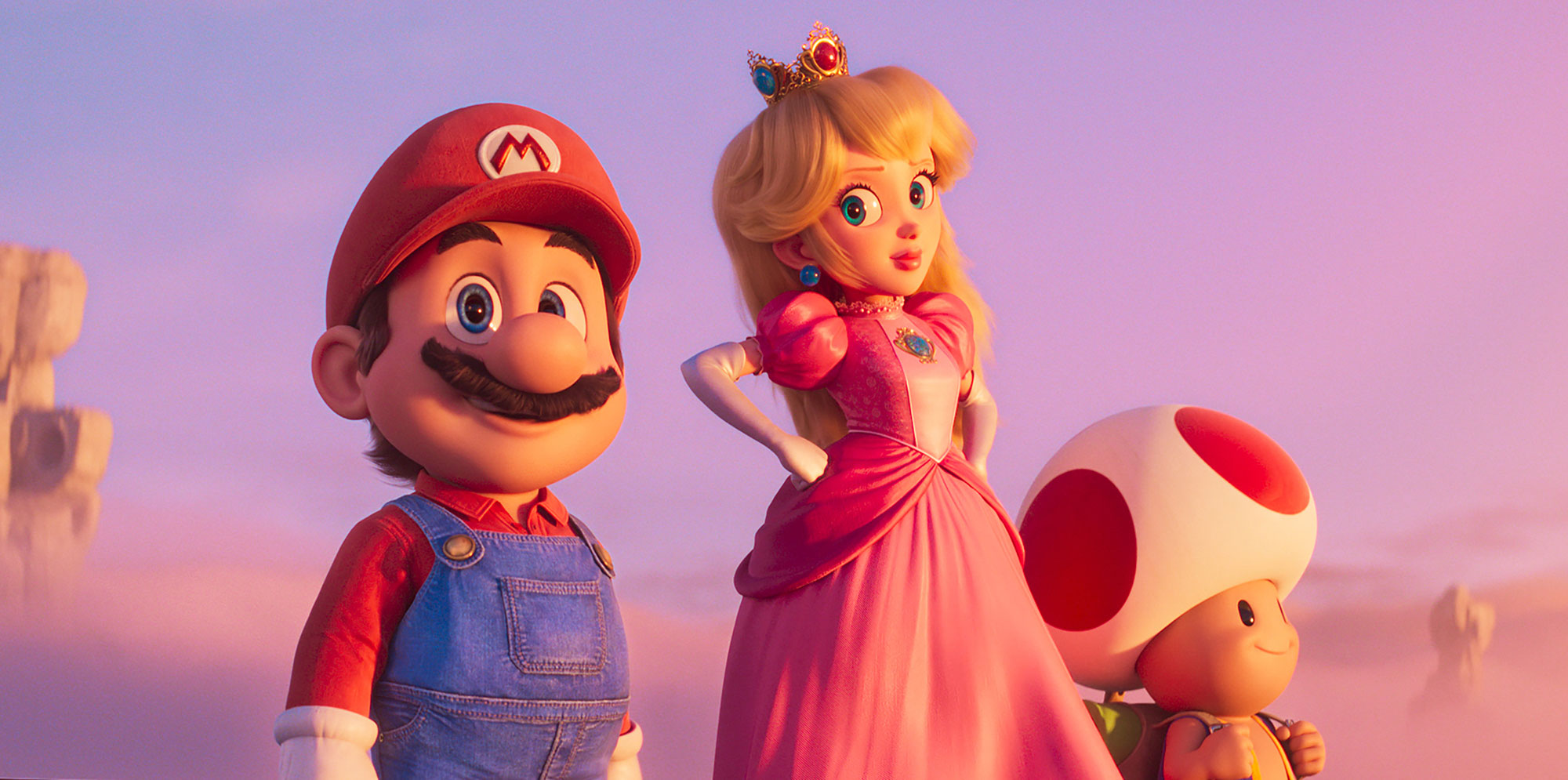 Mario (Chris Pratt), Princess Peach (Anya Taylor-Joy), and Toad (Keegan-Michael Key) in 'The Super Mario Bros. Movie'