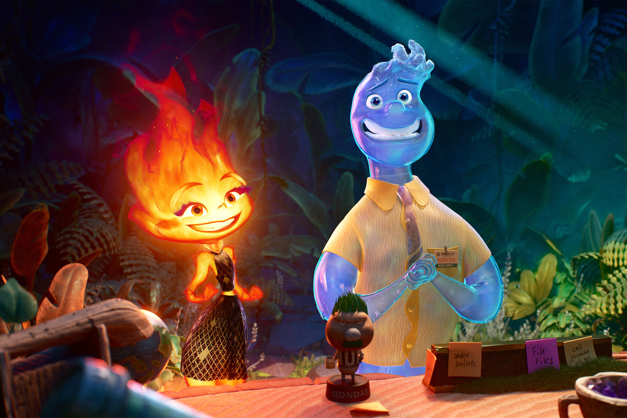 Leah Lewis voices Ember and Mamoudou Athie vocies Wade in Pixar's 'Elemental'