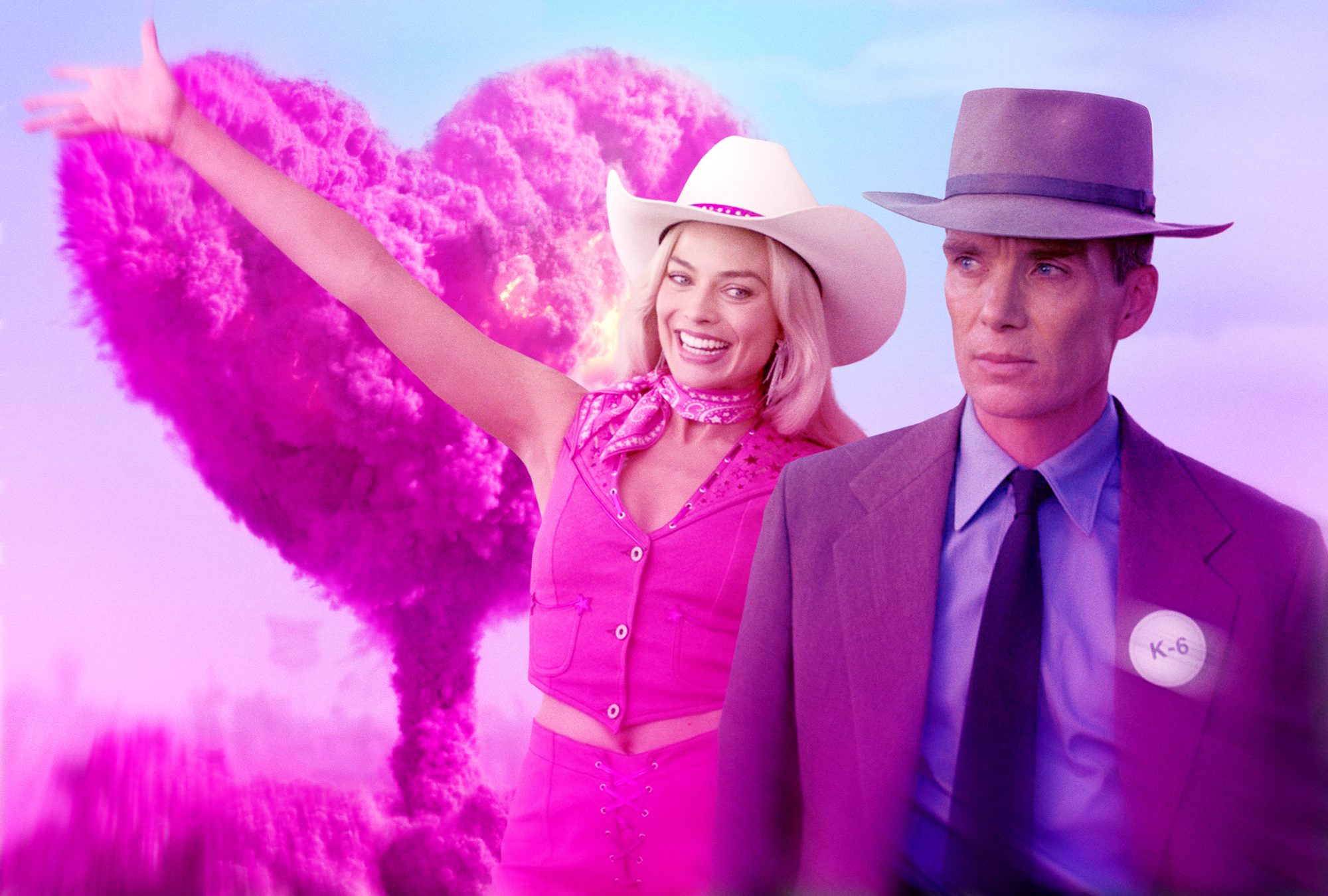 Margot Robbie as Barbie; Cillian Murphy as Robert Oppenheimer