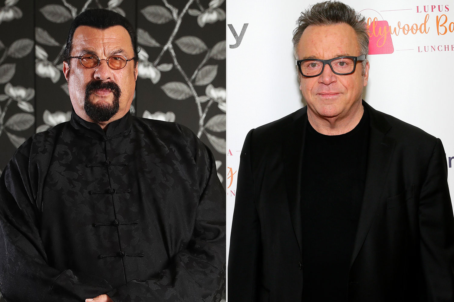 JANUARY 30, 2019: SYDNEY, NSW. (EUROPE AND AUSTRALASIA OUT) Actor Steven Seagal poses during a photo shoot at the Sheraton Hotel in Sydney, New South Wales. (Photo by Brett Costello / Newspix / Getty Images); BEVERLY HILLS, CALIFORNIA - NOVEMBER 22: Tom Arnold attends Lupus LA's Hollywood Bag Ladies Luncheon on November 22, 2019 in Beverly Hills, California. (Photo by Tiffany Rose/Getty Images for Lupus LA)